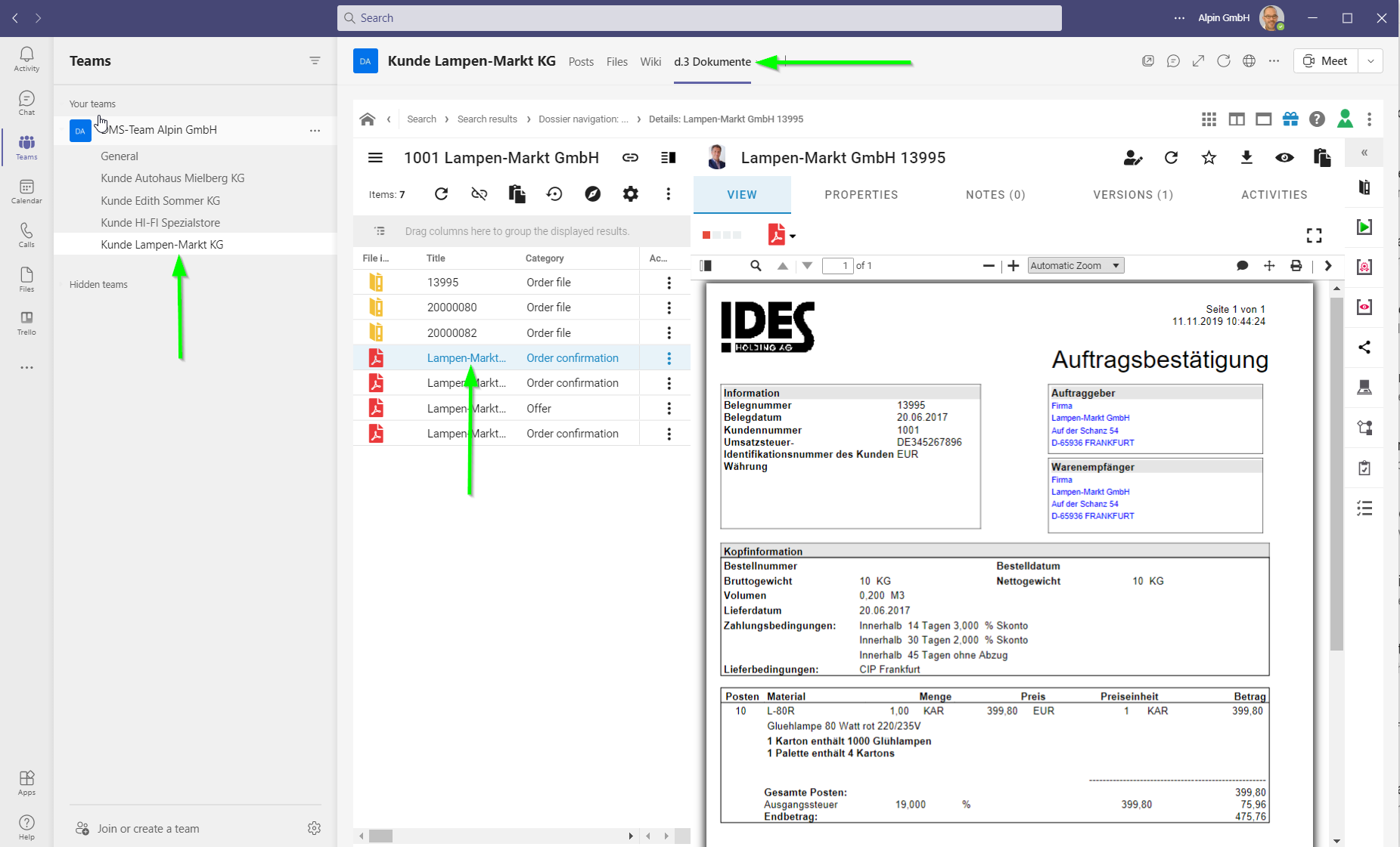 Integrazione Microsoft Teams e d.velop documents