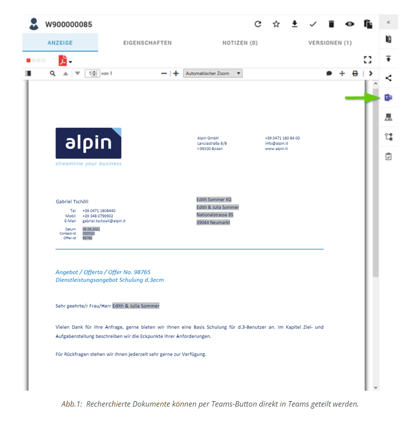 Integration Microsoft Teams und d.velop documents