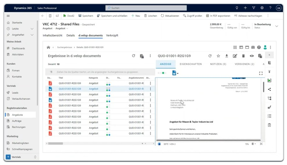 Dokumentenmanagement mit Microsoft Dynamics 365 Sales / Customer Engagement